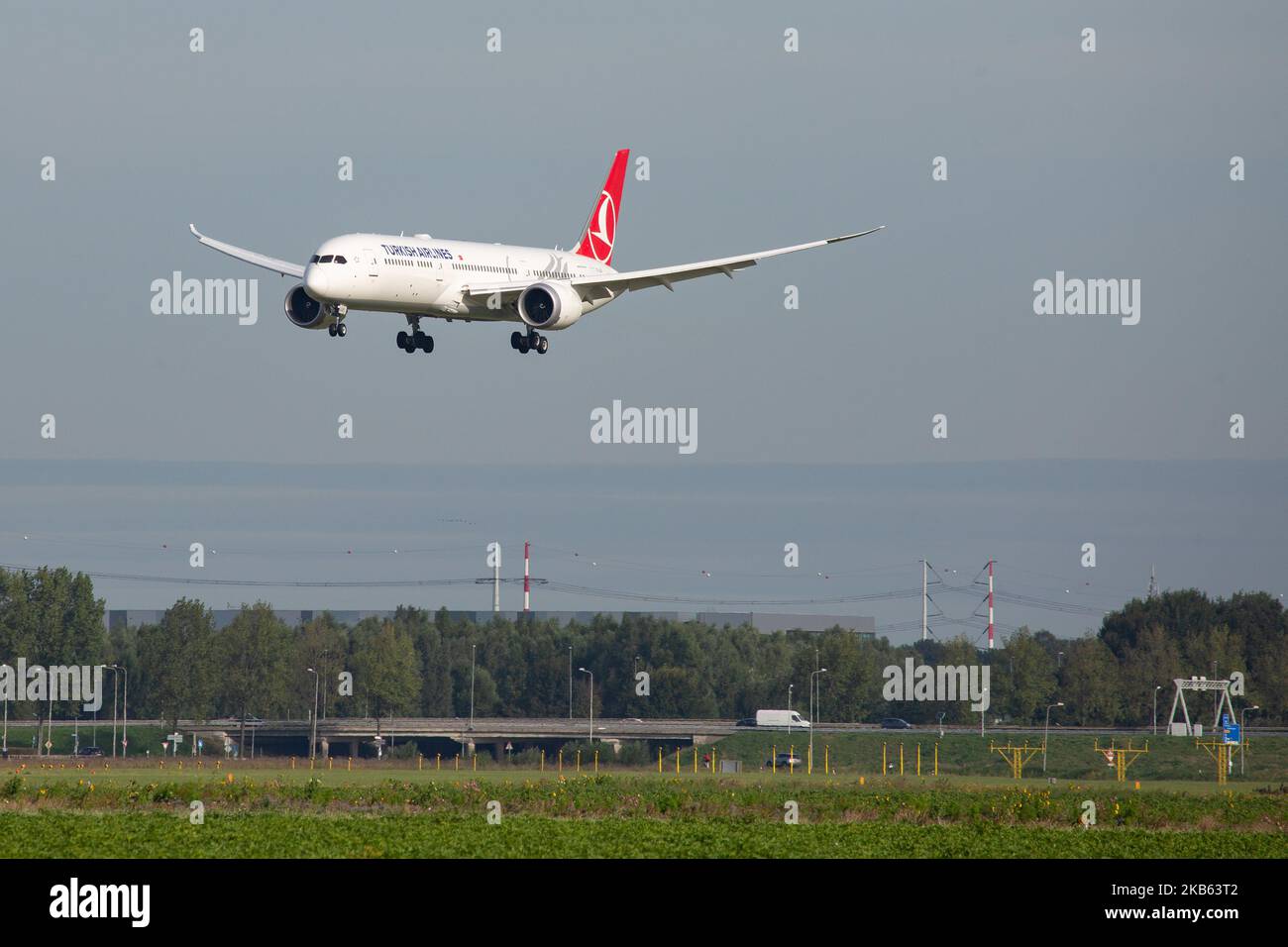 Turkish Airlines Boeing 7879 Dreamliner aircraft arriving, seen on