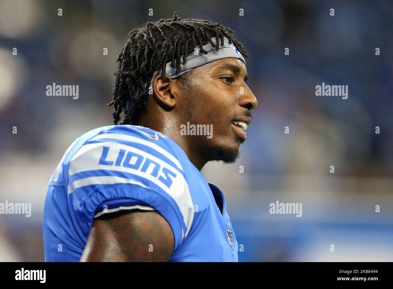 Detroit Lions defensive back Tracy Walker (21) looks on during warmups before the first half of an NFL football game against the Los Angeles Chargers in Detroit, Michigan USA, on Sunday, September 15, 2019. (Photo by Amy Lemus/NurPhoto) Stock Photo