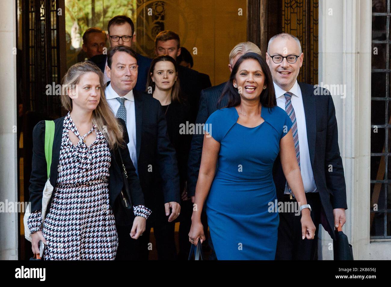 Gina Miller leaves the Supreme Court on 17 September, 2019 in London, England. Today, the Supreme Court judges begin a three-day hearing over the claim that Prime Minister Boris Johnson acted unlawfully in advising the Queen to prorogue parliament for five weeks in order to prevent MPs from debating the Brexit crisis. (Photo by WIktor Szymanowicz/NurPhoto) Stock Photo