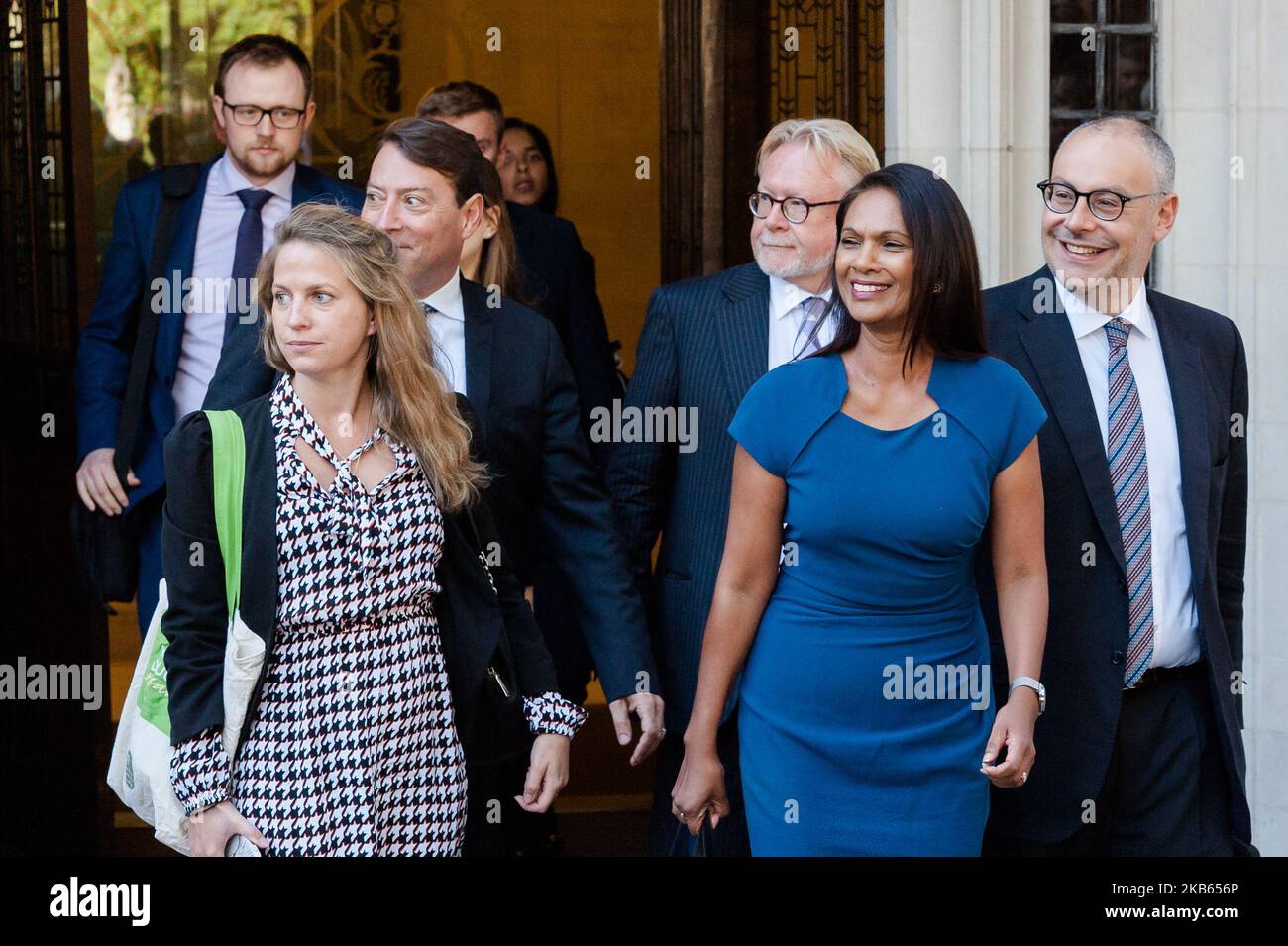 Gina Miller leaves the Supreme Court on 17 September, 2019 in London, England. Today, the Supreme Court judges begin a three-day hearing over the claim that Prime Minister Boris Johnson acted unlawfully in advising the Queen to prorogue parliament for five weeks in order to prevent MPs from debating the Brexit crisis. (Photo by WIktor Szymanowicz/NurPhoto) Stock Photo