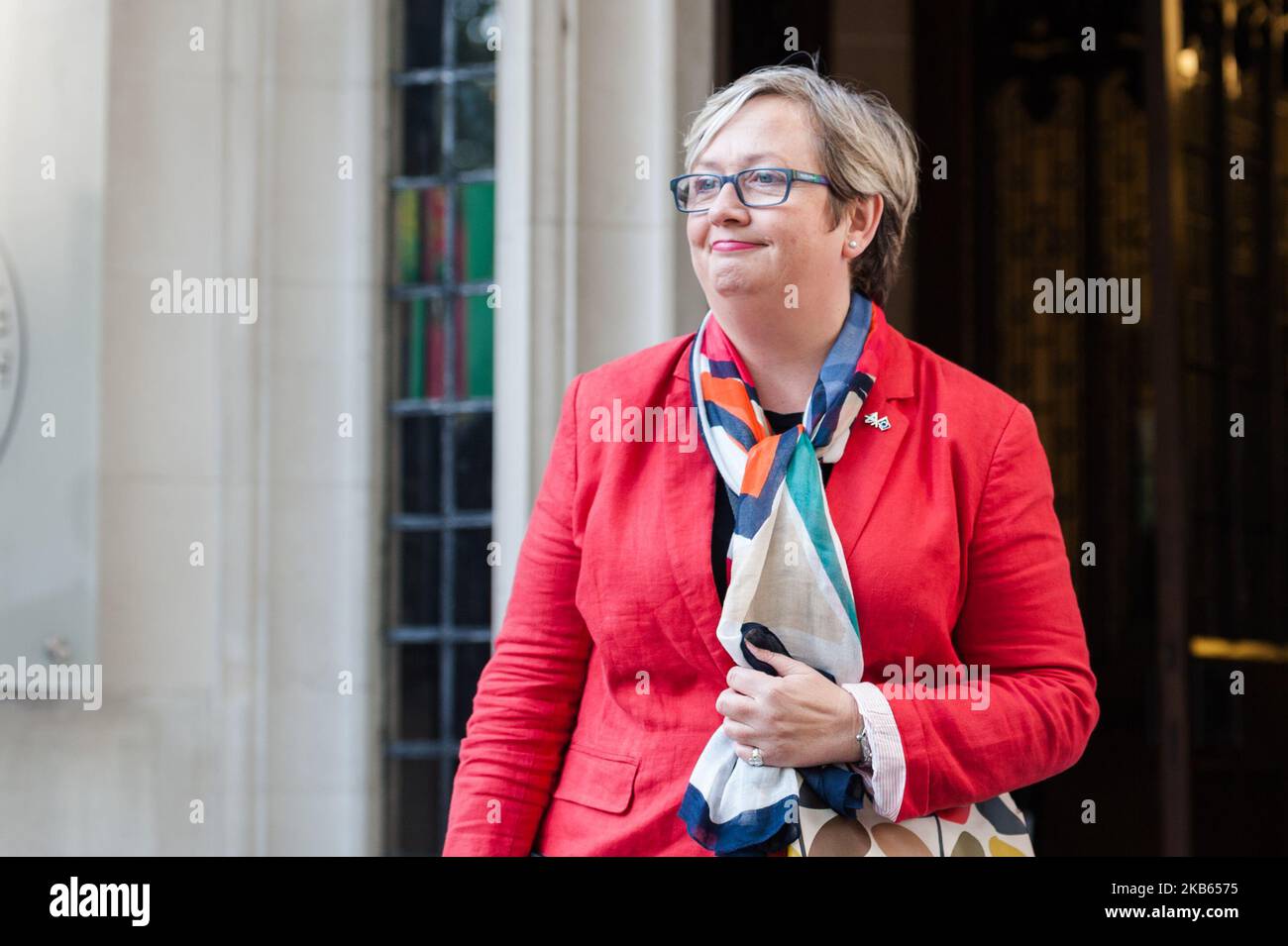 Scottish National Party MP Joanna Cherry, who leads the Scottish challenge to the prorogation of Parliament brought by a group of 75 cross-party MPs and peers, outside the Supreme Court on 17 September, 2019 in London, England. Today, the Supreme Court judges begin a three-day hearing over the claim that Prime Minister Boris Johnson acted unlawfully in advising the Queen to prorogue parliament for five weeks in order to prevent MPs from debating the Brexit crisis. (Photo by WIktor Szymanowicz/NurPhoto) Stock Photo