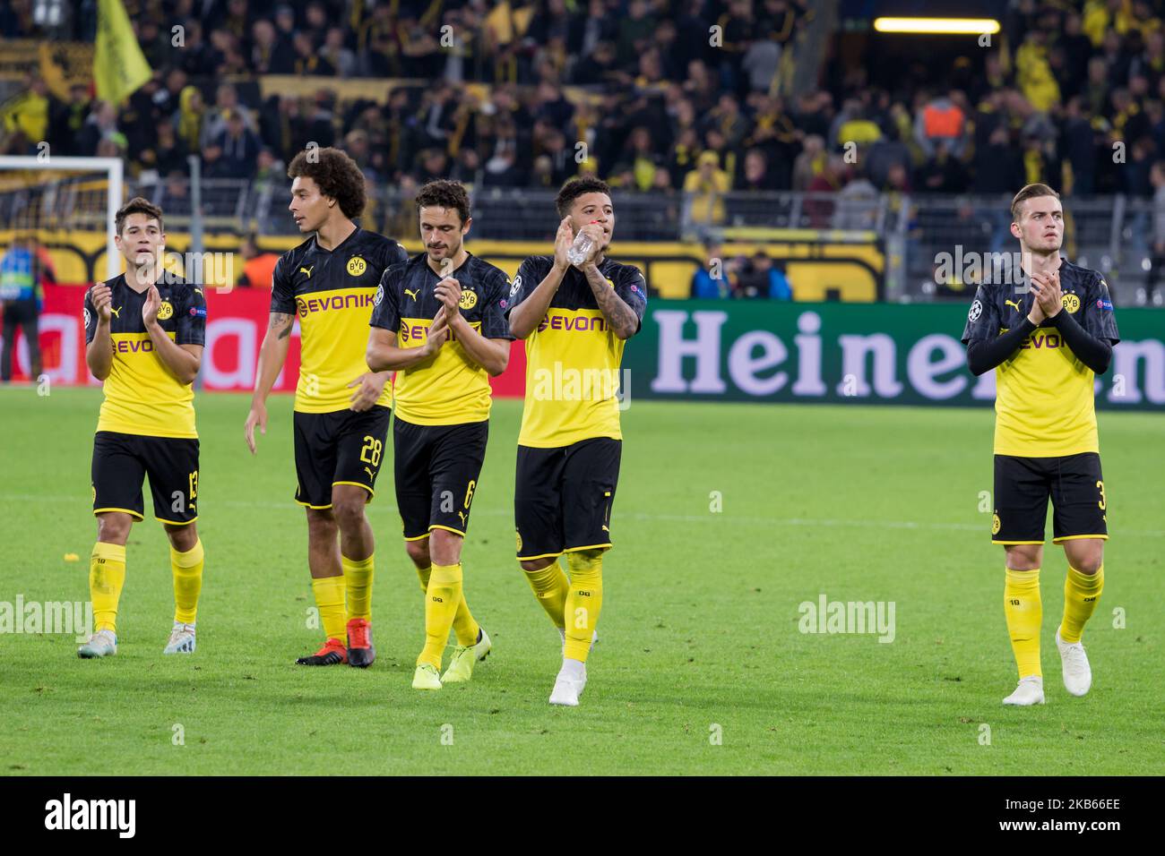 The players of Dortmund thanks the fans after the UEFA Champions League Group F match between Borussia Dortmund and FC Barcelona at the Signal Iduna Park on September 17, 2019 in Dortmund, Germany. (Photo by Peter Niedung/NurPhoto) Stock Photo