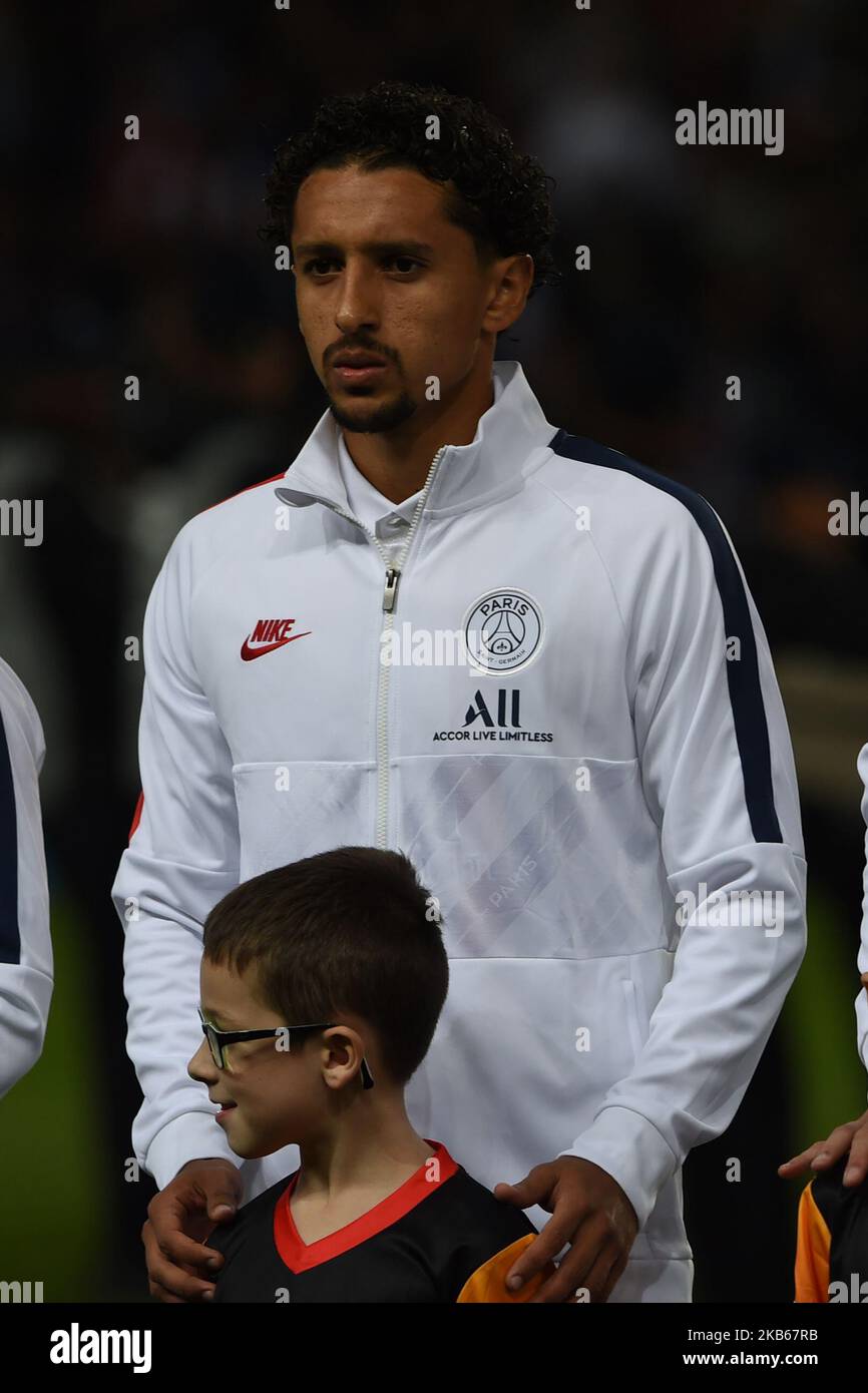 Brazilian defender Marquinhos, born in 1994, Paris Saint German defender, plays during the Paris Saint German - Real Madrid match, valid for the first day of round A of the Champions League season 2020, held at the 'Parc des Princes' stadium in Paris, ?le-de-France, France (Photo by Andrea Diodato/NurPhoto) Stock Photo