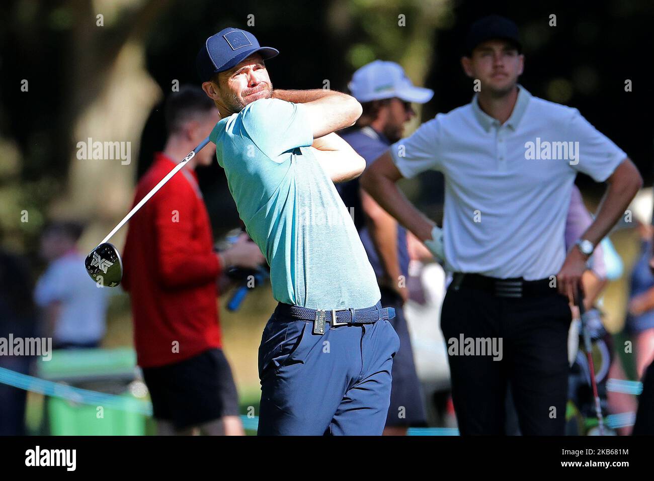 England bowler Jimmy Anderson during the BMW PGA Championship Pro Am at Wentworth Club, Virginia Water on Wednesday 18th September 2019. (Photo by Jon Bromley/MI News/NurPhoto) Stock Photo
