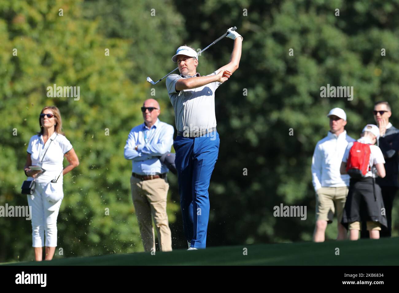 Ian Poulter lets go during the BMW PGA Championship Pro Am at Wentworth Club, Virginia Water on Wednesday 18th September 2019. (Photo by Jon Bromley/MI News/NurPhoto) Stock Photo