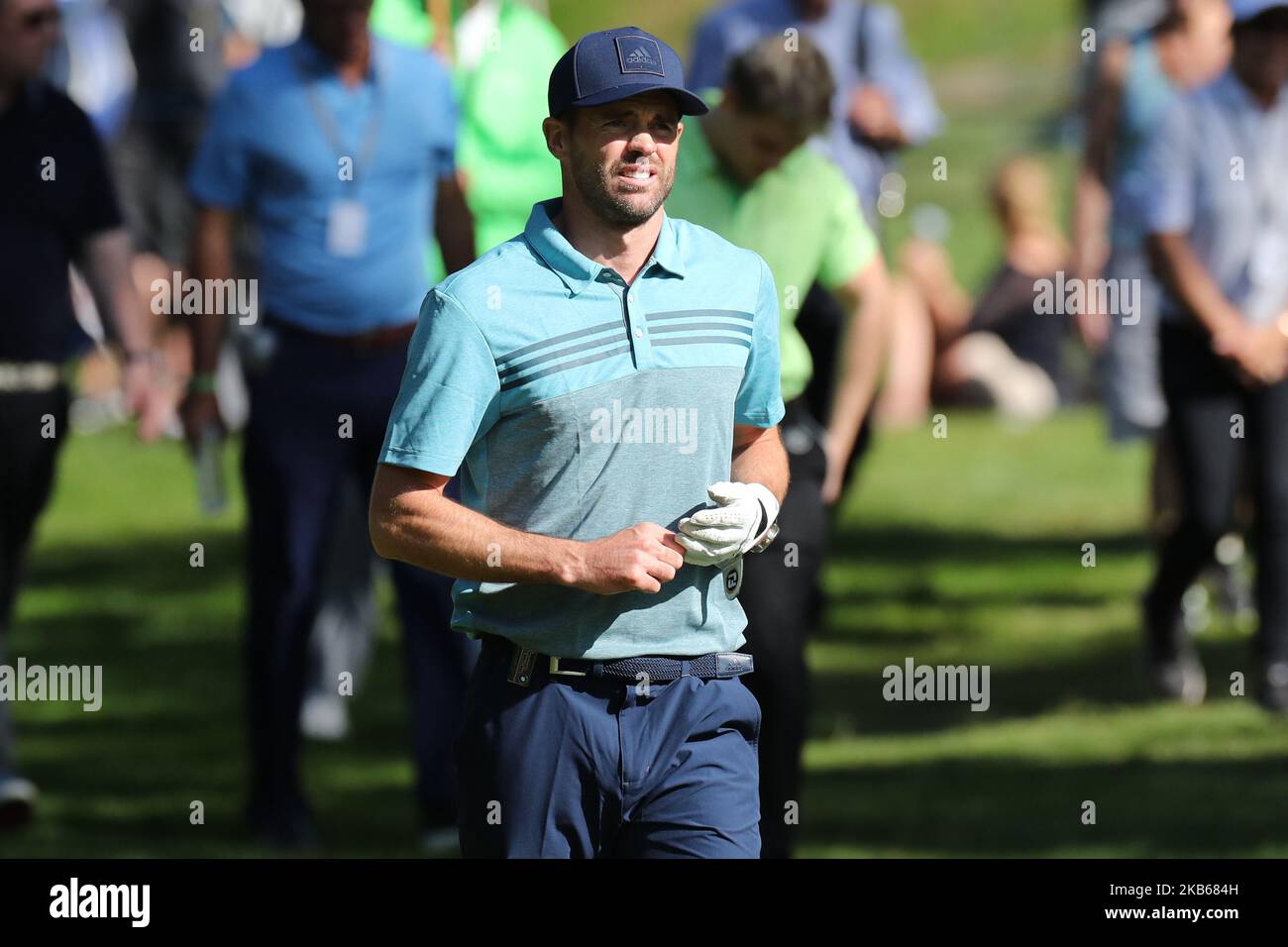 England fast bowler Jimmy Anderson during the BMW PGA Championship Pro Am at Wentworth Club, Virginia Water on Wednesday 18th September 2019. (Photo by Jon Bromley/MI News/NurPhoto) Stock Photo