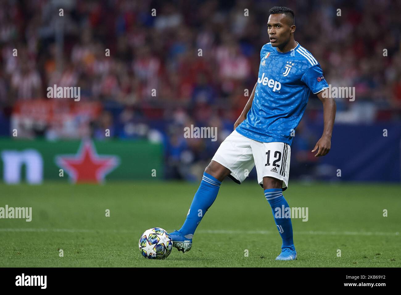 Alex Sandro Lobo Silva of Juventus controls the ball during the UEFA Champions League group D match between Atletico Madrid and Juventus at Wanda Metropolitano on September 18, 2019 in Madrid, Spain. (Photo by Jose Breton/Pics Action/NurPhoto) Stock Photo