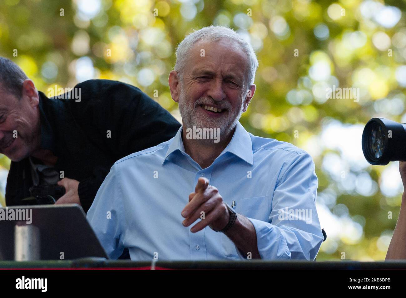 Labour Party Leader Jeremy Corbyn addresses thousands of demonstrators gathered along Millbank during Global Climate Strike on 20 September, 2019 in London, England, to draw international attention to the climate emergency and ecological crisis. Millions of people are expected to take to the streets in over 4,000 locations in more than 130 countries across the world during a week-long mobilisation. (Photo by WIktor Szymanowicz/NurPhoto) Stock Photo