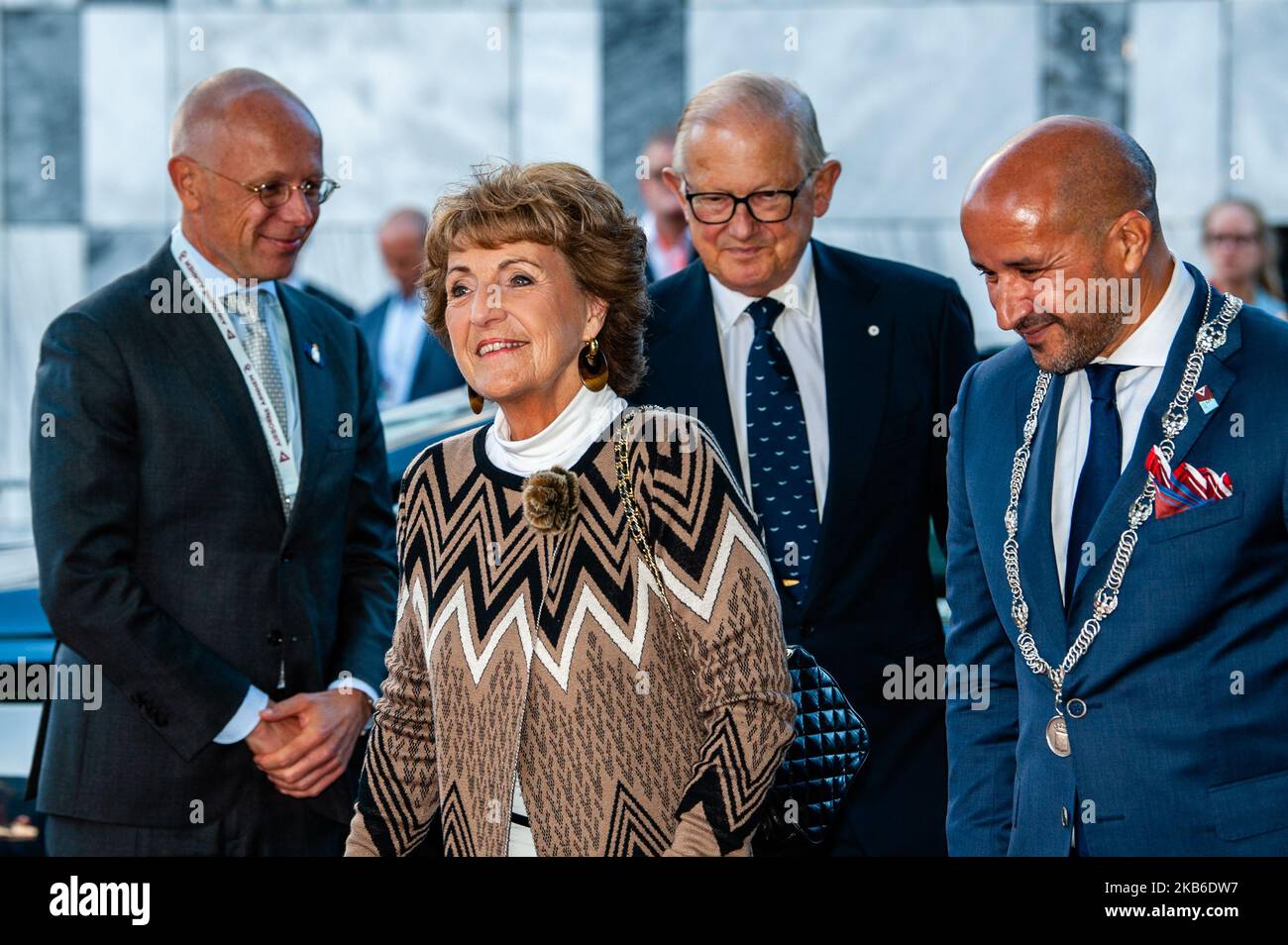 Princess Margriet of the Netherlands and her husband Pieter van Vollenhoven Jr. are seen being received to the 75th anniversary of the Battle of Arnhem ceremony, by Mayor of Arnhem, Ahmed Marcouch, in Arnhem on September 20th, 2019. (Photo by Romy Arroyo Fernandez/NurPhoto) Stock Photo