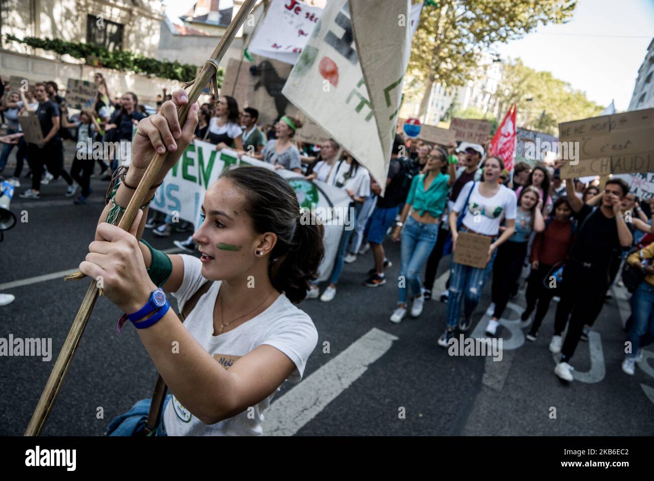 Nearly two thousand people demonstrated to defend the climate in Lyon, France, on 20 September 2019, on the occasion of an international day of mobilization at the call of Greta Thunberg and the Youth For Climate movement. (Photo by Nicolas Liponne/NurPhoto) Stock Photo