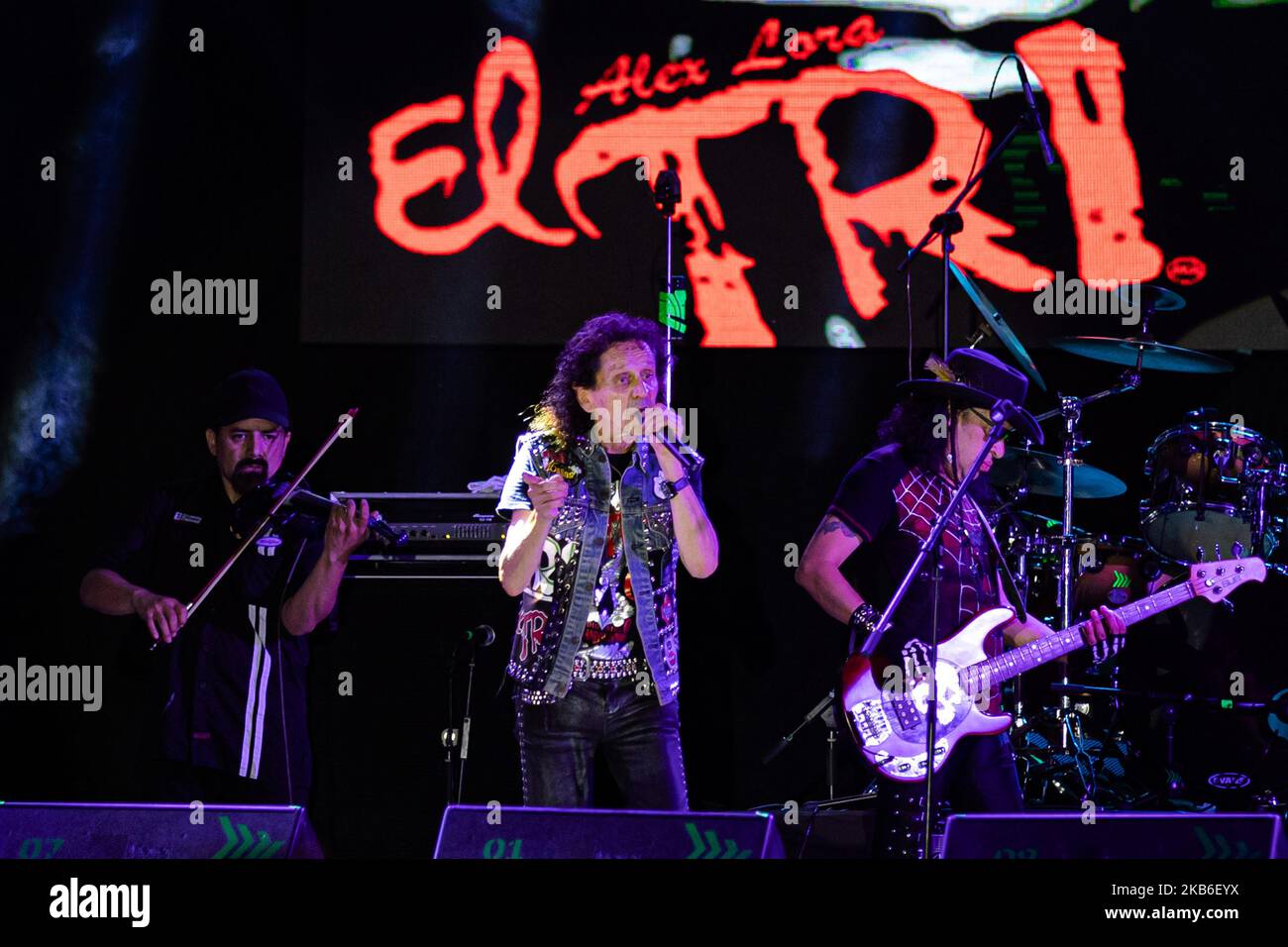 El Triple Rapper Alex Lora leader of Mexican band 'El Tri' performs a show on stage as ...
