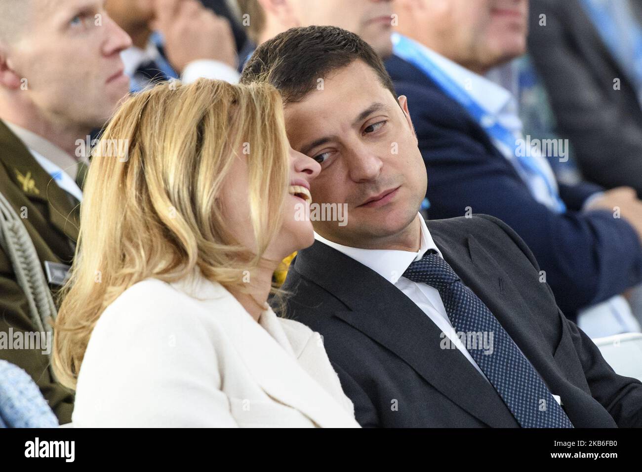 President of Ukraine Volodymyr Zelenskiy and his wife Olena Zelenskaya during forum YES in Kyiv, Ukraine. 13-09-2019 (Photo by Maxym Marusenko/NurPhoto) Stock Photo