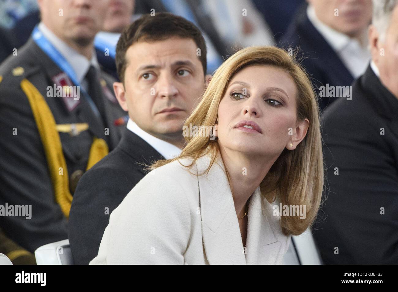 President of Ukraine Volodymyr Zelenskiy and his wife Olena Zelenskaya during forum YES in Kyiv, Ukraine. 13-09-2019 (Photo by Maxym Marusenko/NurPhoto) Stock Photo