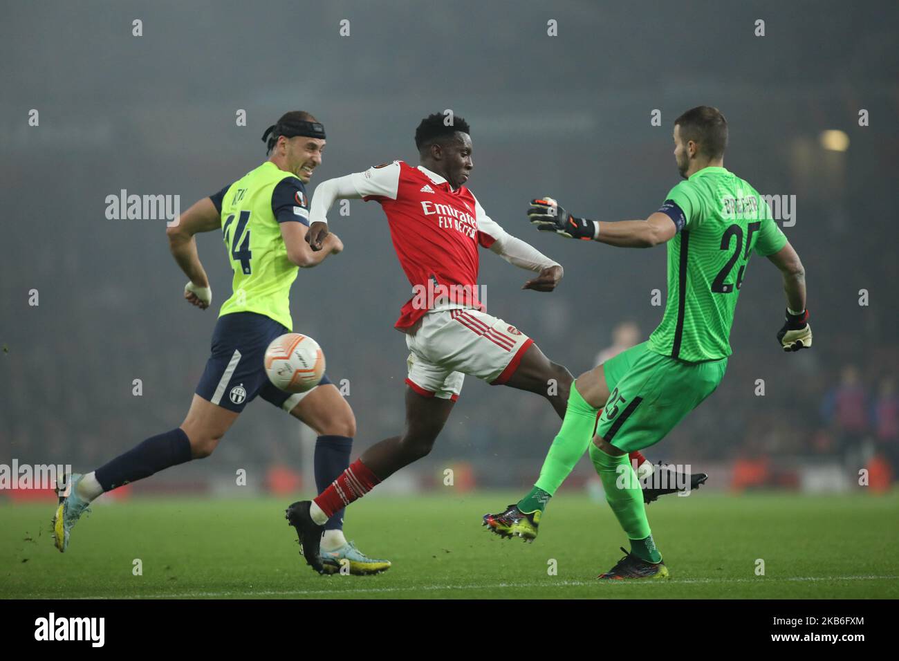 London, UK. 03rd Nov, 2022. Eddie Nketiah of Arsenal competes for the ball during the UEFA Europa League match between Arsenal and FC Zurich at the Emirates Stadium, London, England on 3 November 2022. Photo by Joshua Smith. Editorial use only, license required for commercial use. No use in betting, games or a single club/league/player publications. Credit: UK Sports Pics Ltd/Alamy Live News Stock Photo