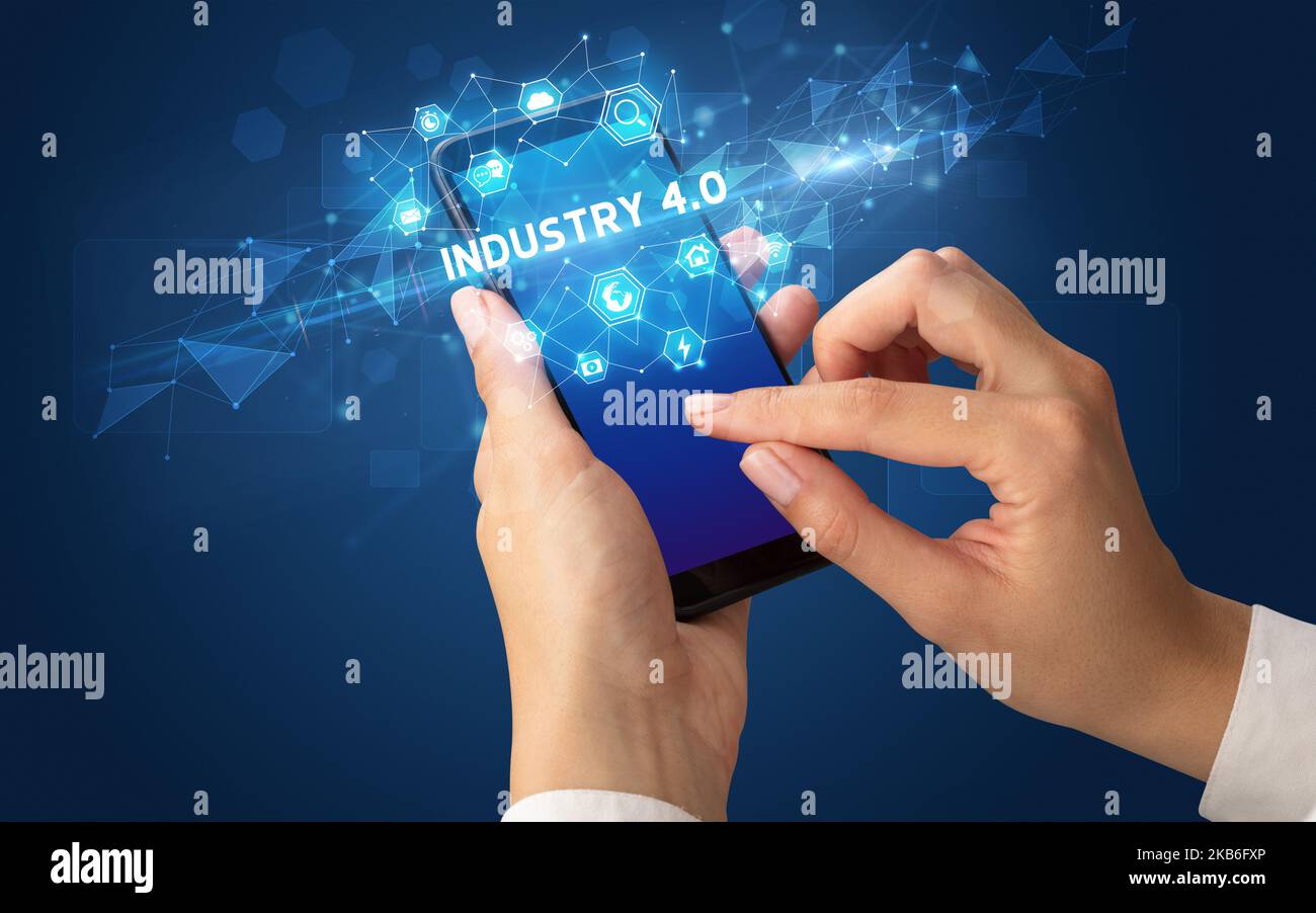 Using Phone Technology Hand using smartphone with technology concept Stock Photo - Alamy