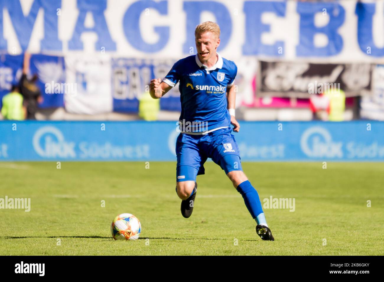 Dominik Ernst of 1. FC Magdeburg during the 3. Bundesliga match between 1. FC Kaiserslautern and 1. FC Magdeburg at the Fritz-Walter-Stadium on September 21, 2019 in Kaiserslautern, Germany. (Photo by Peter Niedung/NurPhoto) Stock Photo