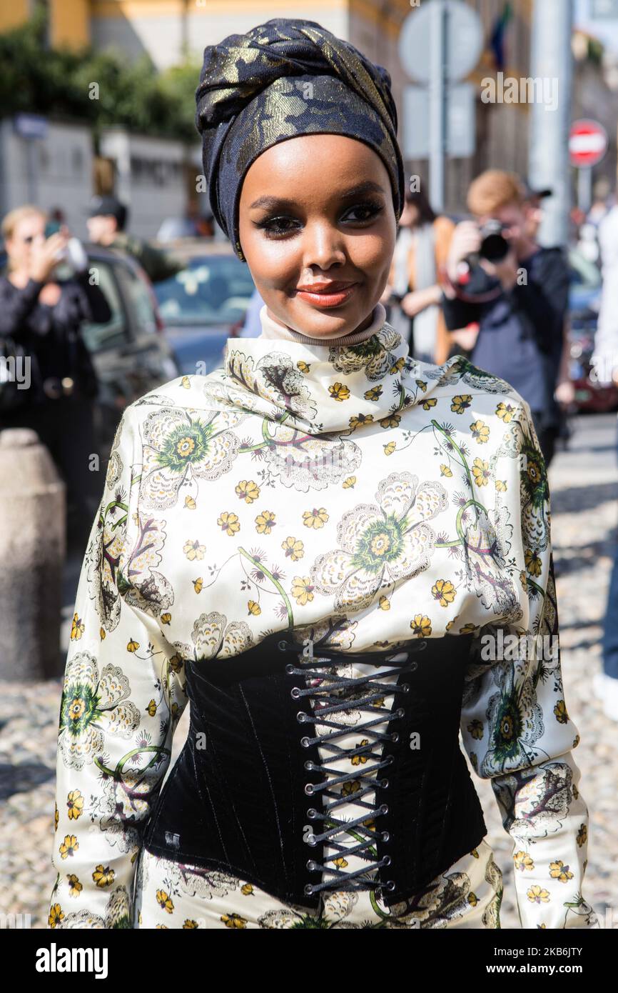 Halima Aden seen outside the Etro show during Milan Fashion Week Spring Summer 2020 on September 20 2019 in Milan Italy. Photo by Mairo Cinquetti NurPhoto Stock Photo Alamy