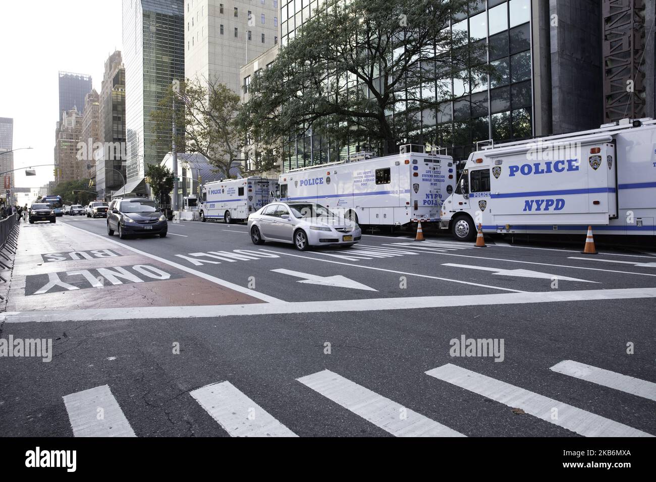 NYPD Mobile Command Posts outside the United Nations Headquarters ahead