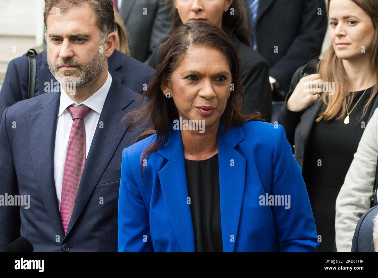 Gina Miller leaves the Supreme Court on 24 September, 2019 in London, England. Today, judges of the Supreme Court gave a verdict that Prime Minister Boris Johnson acted unlawfully in advising the Queen to prorogue parliament for five weeks. (Photo by WIktor Szymanowicz/NurPhoto) Stock Photo