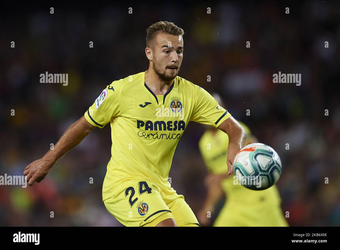 Javier Ontiveros of Villarreal controls the ball during the Liga match between FC Barcelona and Villarreal CF at Camp Nou on September 24, 2019 in Barcelona, Spain. (Photo by Jose Breton/Pics Action/NurPhoto) Stock Photo