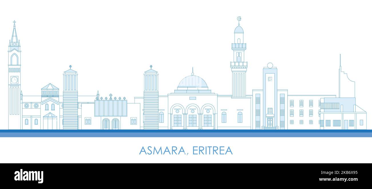 Outline Skyline panorama of city of Asmara, Eritrea - vector illustration Stock Vector