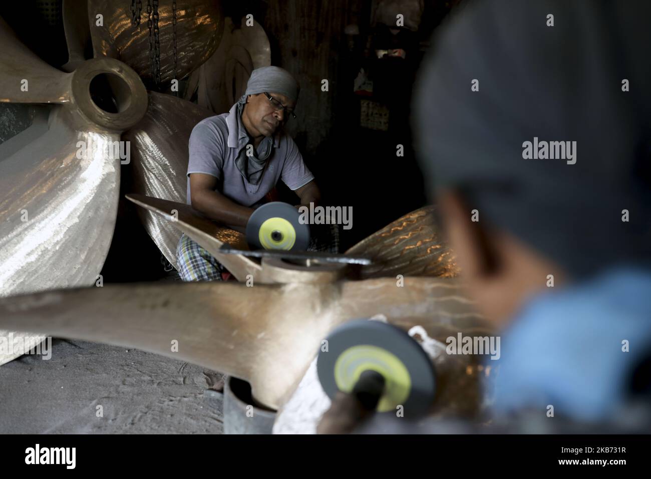 Workers are working in the shipyeard in Dhaka Bangladesh on September 27, 2019. (Photo by Kazi Salahuddin Razu/NurPhoto) Stock Photo