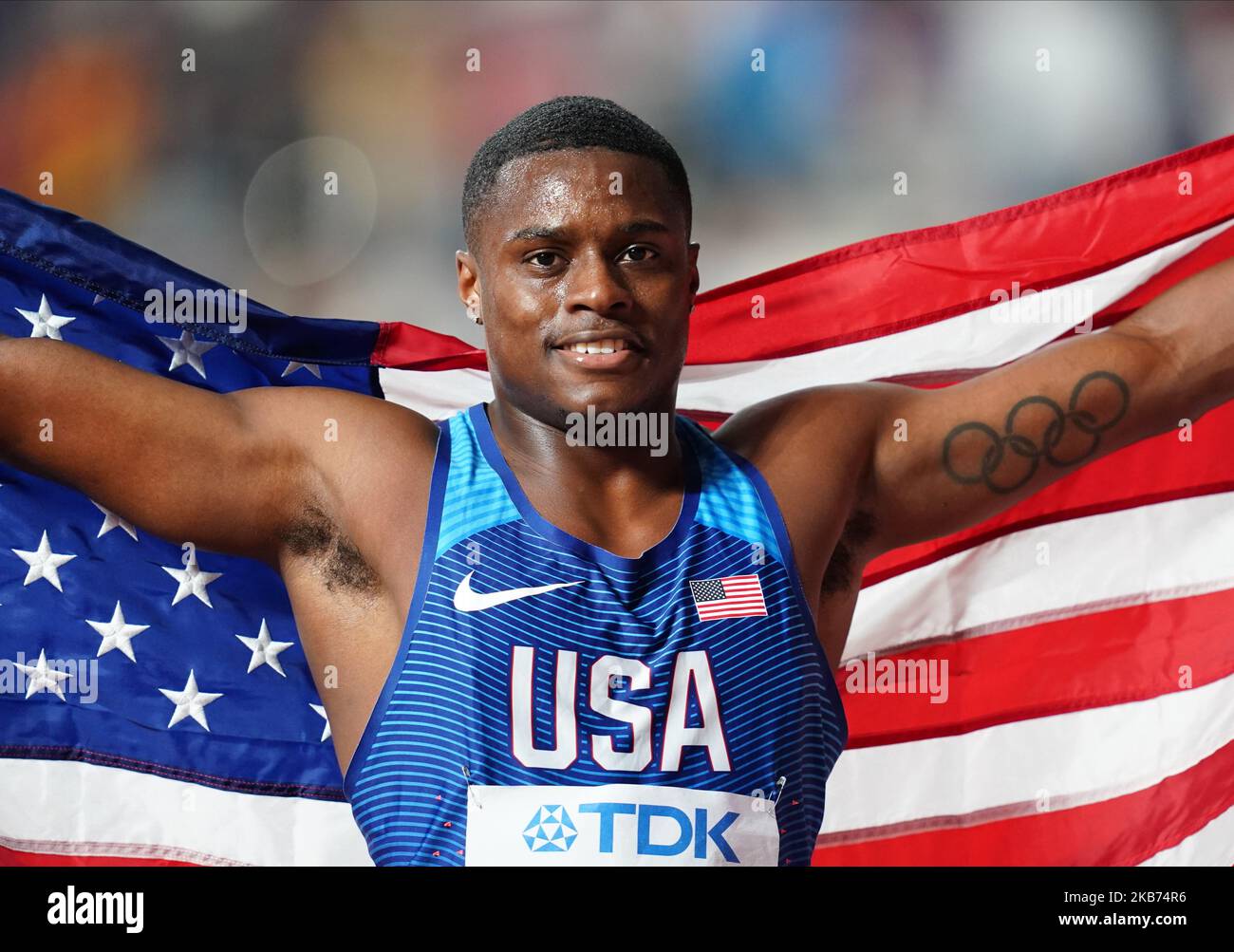 Christian Coleman of United States winning the 100 meter for men during ...