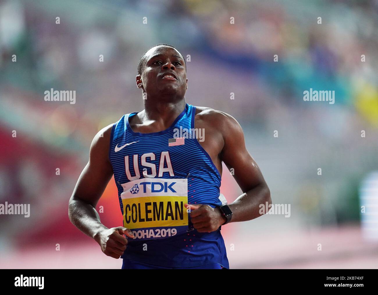 Christian Coleman of United States competing in the 100 meter for men ...