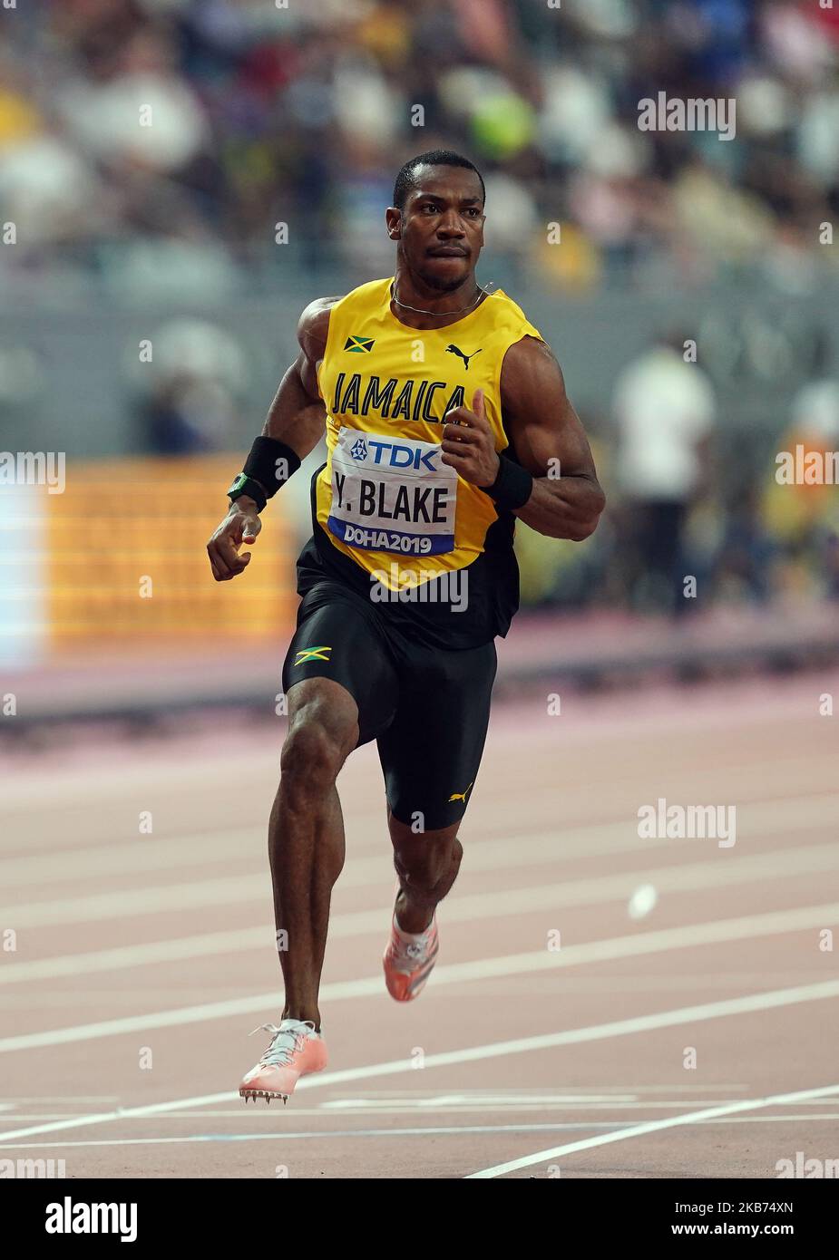 Yohan Blake of Jamaica and Justin Gatlin of United States competing in ...