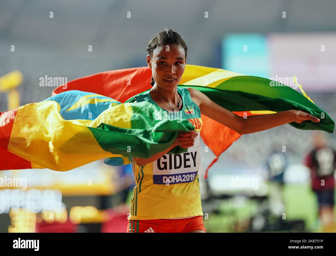 Letesenbet Gidey of Ethiopia winning silver in the 10000 meter for