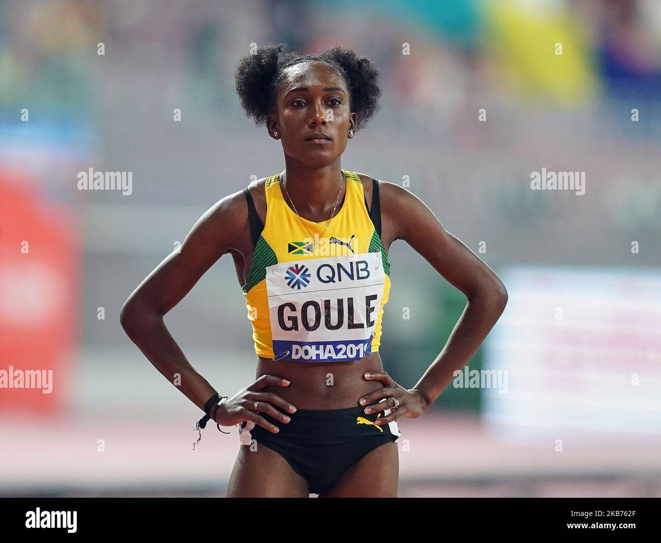 Natoya Goule of Jamaica competing in the 800 meter for women during the 17th IAAF World Athletics Championships at the Khalifa Stadium in Doha, Qatar on September 28, 2019. (Photo by Ulrik Pedersen/NurPhoto) Stock Photo