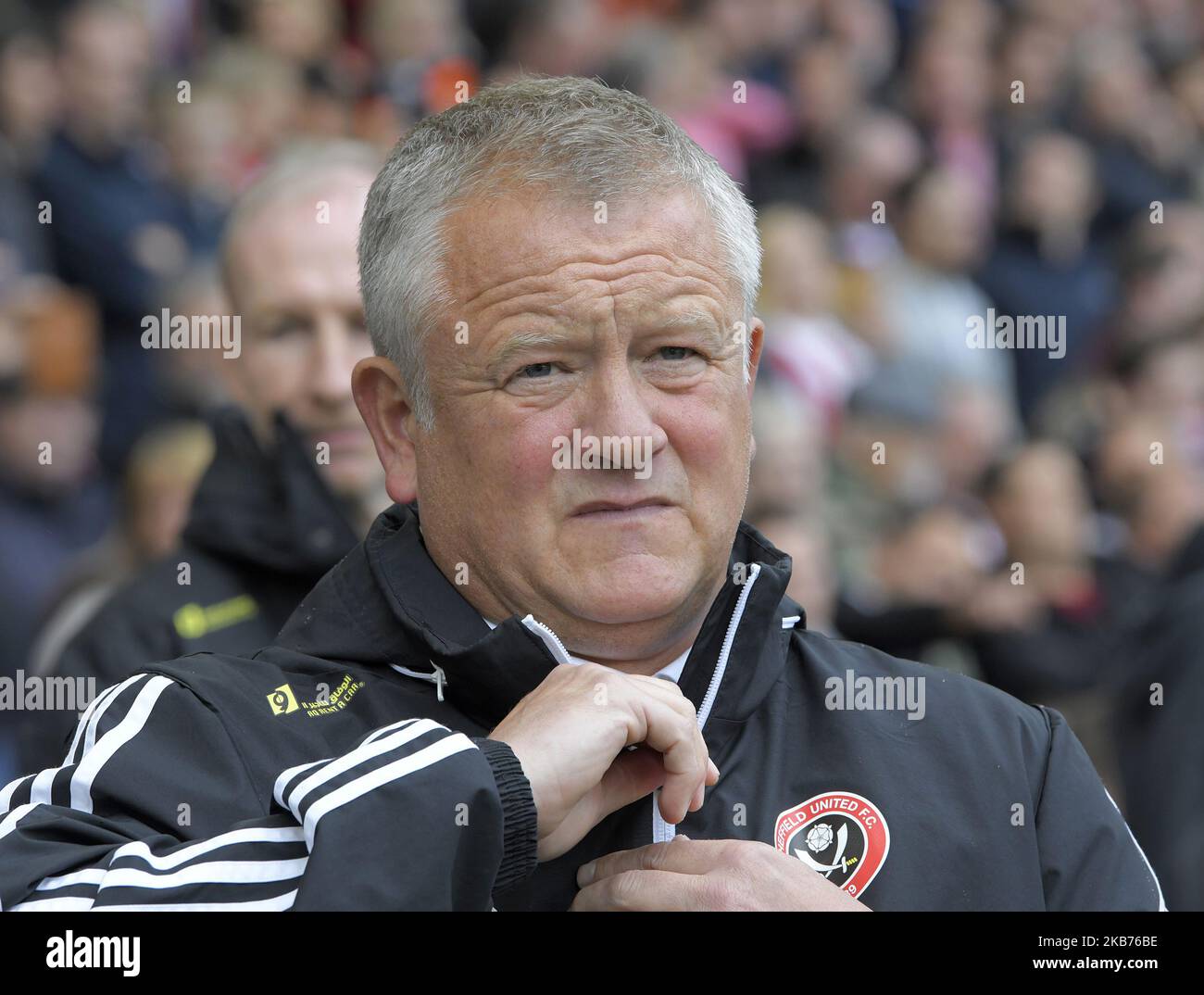 Chris Wilder (Sheffield United manager) at the English Premier League Match between Sheffield United and Liverpool at the Bramall Lane Ground, Sheffield on September 28th 2019. (Photo by Action Foto Sport/NurPhoto) Stock Photo
