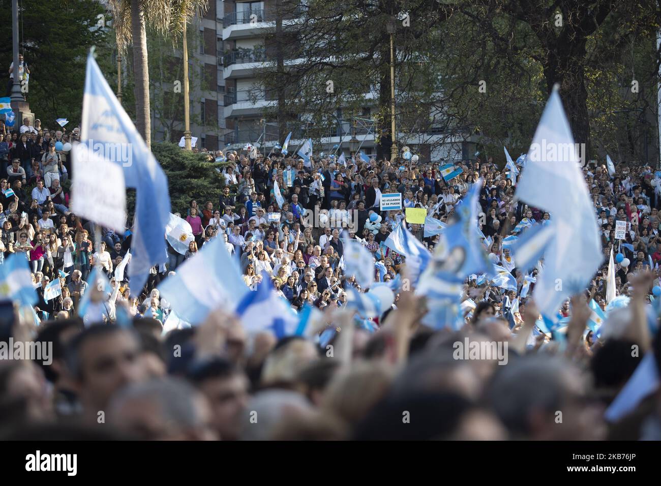 Supporters of President of Argentina Mauricio Macri during an event called 'Si Se Puede' (Yes we can) to relaunch the campaign towards the October presidential elections at Barrancas de Belgrano on September 28, 2019 in Buenos Aires, Argentina. (Photo by MatÃas Baglietto/NurPhoto) Stock Photo