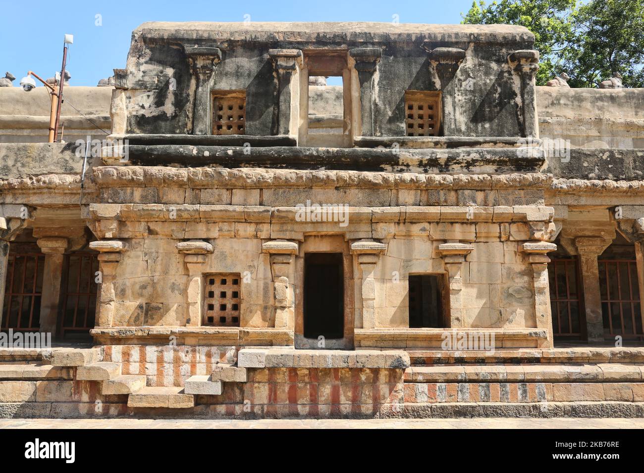 Brihadeeswarar Temple (also known as Brihadisvara Temple, Brihadishvara Temple, Big temple, RajaRajeswara Temple, Rajarajeswaram and Peruvudayar Temple) is a Hindu temple dedicated to Lord Shiva located in Thanjavur, Tamil Nadu, India. The temple is one of the largest temples in India and is an example of Dravidian architecture built during the Chola period by Raja Raja Chola I and completed in 1010 CE. The temple is over 1000 years old and is part of the UNESCO World Heritage Site known as the 'Great Living Chola Temples', comprising of the Brihadeeswarar Temple, Gangaikonda Cholapuram and Ai Stock Photo