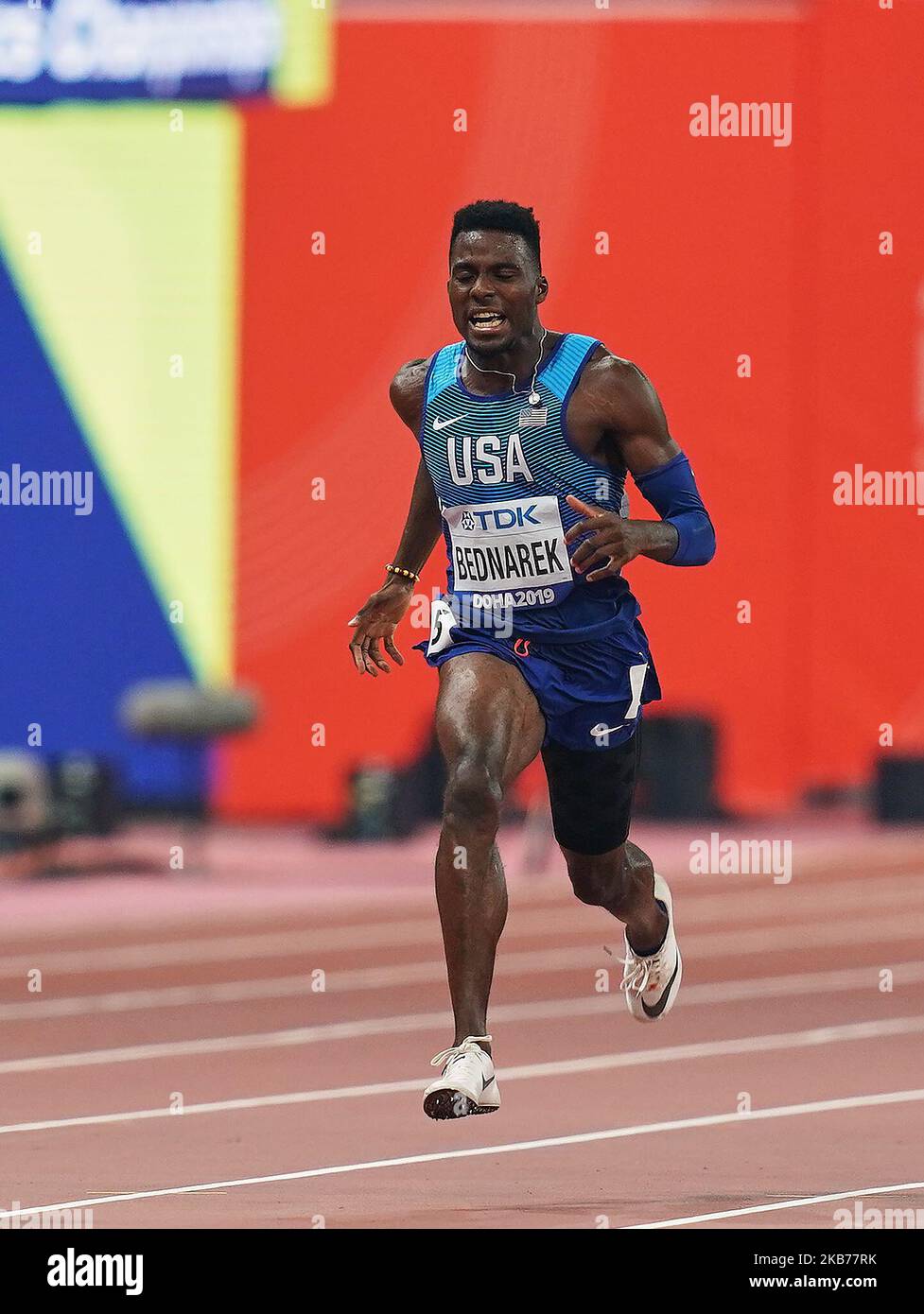 Bednarek of United States competing in the 200 meter for men during the 17th IAAF World