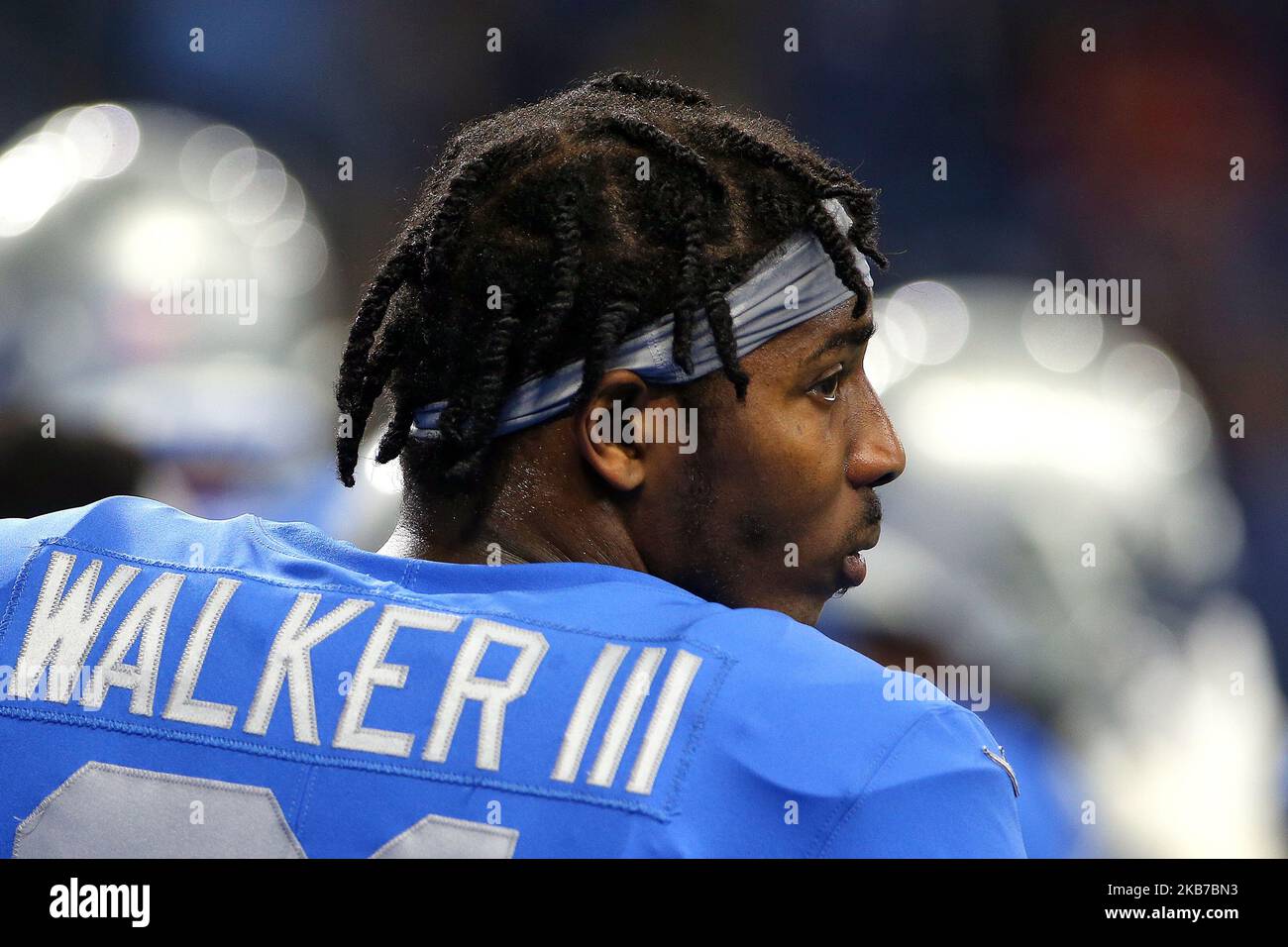 Detroit Lions free safety Tracy Walker (21) looks onto the field during warmups before the first half of an NFL football game against the Kansas City Chiefs in Detroit, Michigan USA, on Sunday, September 29, 2019. (Photo by Amy Lemus/NurPhoto) Stock Photo