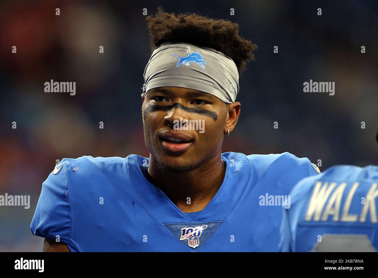 Detroit Lions wide receiver Demarcus Robinson (11) looks onto the field during warmups before the first half of an NFL football game against the Kansas City Chiefs in Detroit, Michigan USA, on Sunday, September 29, 2019. (Photo by Amy Lemus/NurPhoto) Stock Photo