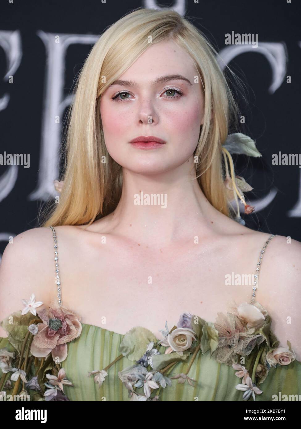 HOLLYWOOD, LOS ANGELES, CALIFORNIA, USA - SEPTEMBER 30: Actress Elle Fanning wearing Gucci arrives at the World Premiere Of Disney's 'Maleficent: Mistress Of Evil' held at the El Capitan Theatre on September 30, 2019 in Hollywood, Los Angeles, California, United States. (Photo by Xavier Collin/Image Press Agency/NurPhoto) Stock Photo