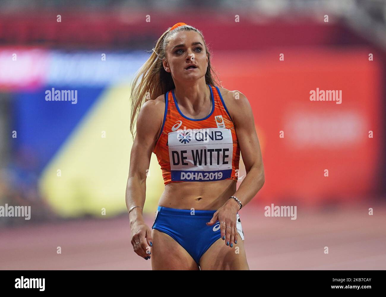 Lisanne De Witte of Netherlands competing in the 200 meter for women during the 17th IAAF World Athletics Championships at the Khalifa Stadium in Doha, Qatar on October 1, 2019. (Photo by Ulrik Pedersen/NurPhoto) Stock Photo