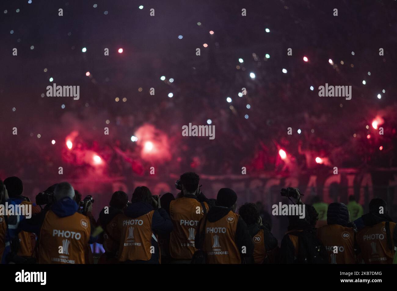 River Plate fans support their team during the first leg match between River Plate and Boca Juniors as part of the semi-final of Copa CONMEBOL Libertadores 2019 at the Estadio Monumental Antonio Vespucio Liberti on October 1, 2019 in Buenos Aires, Argentina. (Photo by Matias Baglietto/NurPhoto) Stock Photo
