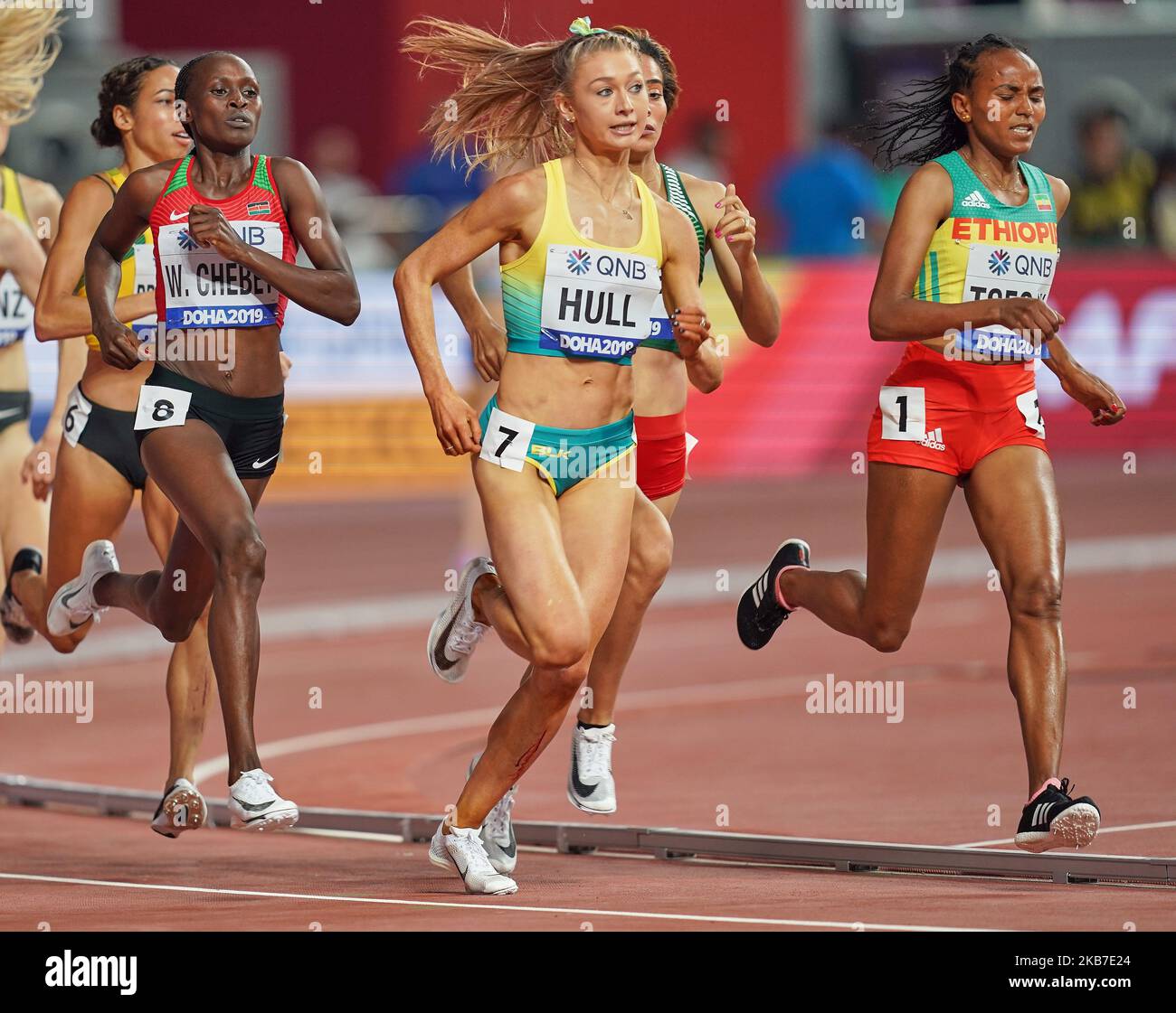 Jessica Hull of Australia competing in the 1500 meter for women during the 17th IAAF World 