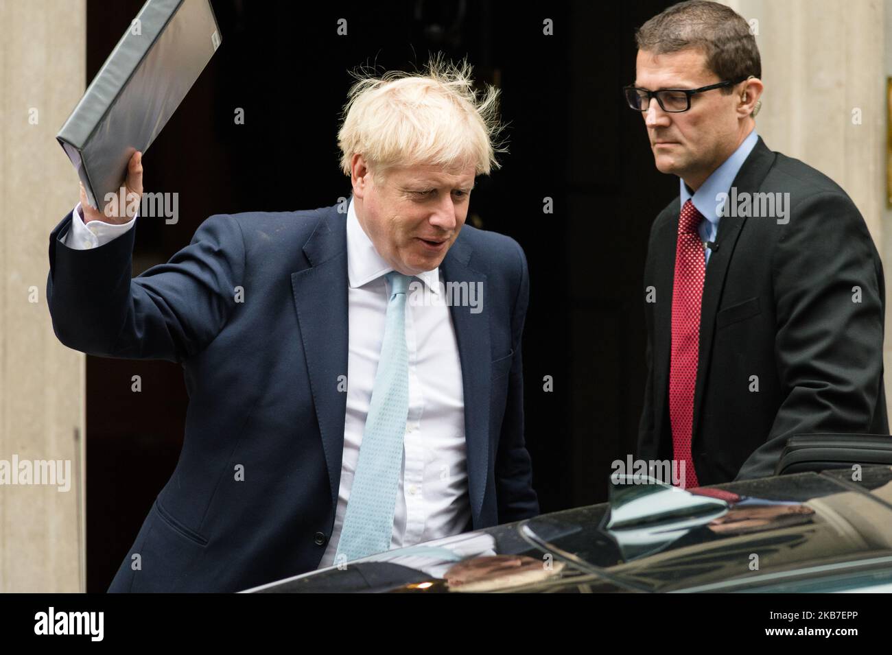 British Prime Minister Boris Johnson leaves 10 Downing Street for the House of Commons on 03 October, 2019 in London, England. Boris Johnson will set out his proposals for a Brexit deal to the MPs, including details on a replacement for the Irish border ''backstop'' in the current Brexit agreement as outlined in his letter to the European Commission president Jean-Claude Junker yesterday. (Photo by WIktor Szymanowicz/NurPhoto) Stock Photo