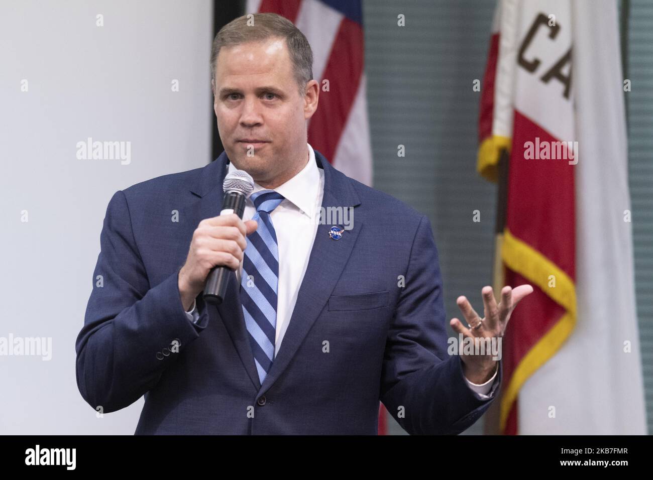 Jim Bridenstine, administrator of the National Aeronautics and Space Administration (NASA), is making a speech during the Women's Equality Day Panel at NASA Ames Research Center in Mountain View, California on August 26, 2019. (Photo by Yichuan Cao/NurPhoto) (Photo by Yichuan Cao/NurPhoto) Stock Photo