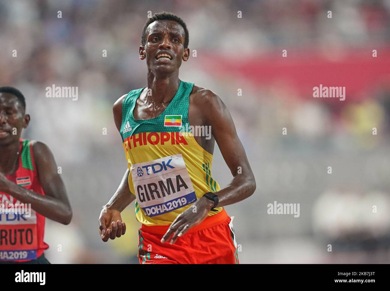 Lamecha Girma of Ethiopia competing in the 3000 meter steeple chase for