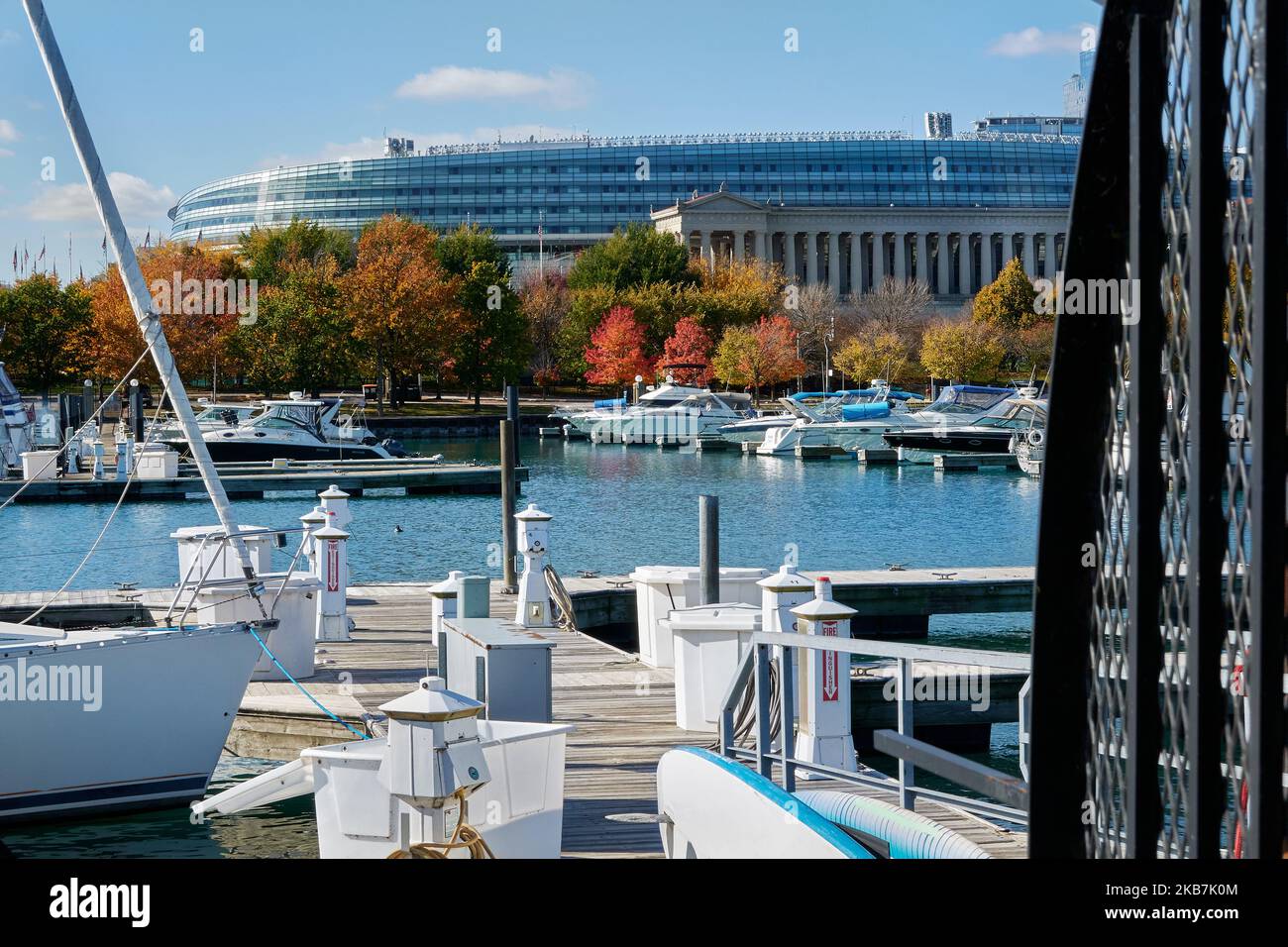 autumn colors by Burnham Harbor in Chicago Stock Photo