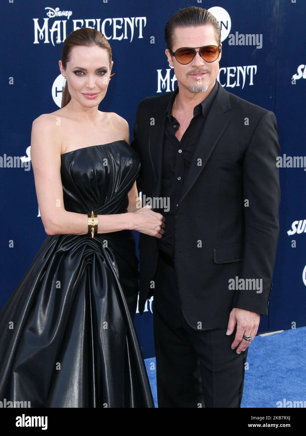 (FILE) Angelina Jolie talks Brad Pitt divorce: 'I felt a deep and genuine sadness'. HOLLYWOOD, LOS ANGELES, CALIFORNIA, USA - MAY 28: Actors Angelina Jolie Pitt (wearing Atelier Versace) and Brad Pitt (wearing Gucci) arrive at the World Premiere of Disney's 'Maleficent' held at the El Capitan Theatre on May 28, 2014 in Hollywood, Los Angeles, California, United States. (Photo by Xavier Collin/Image Press Agency/NurPhoto) Stock Photo