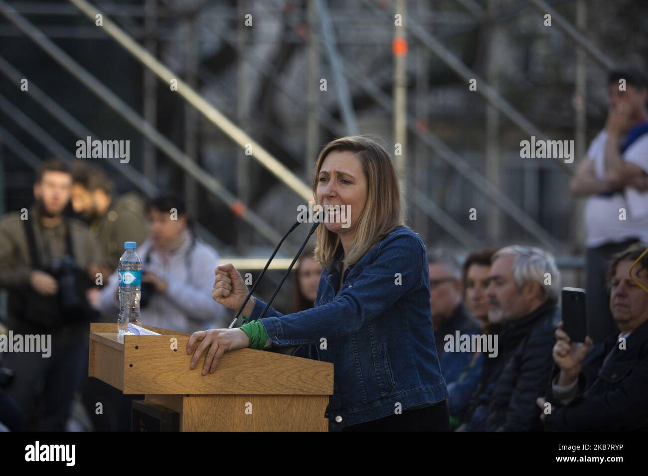 Myriam Bregman speaks at the campaign act towards the presidential elections of the Frente de Izquierda Unidad, one of the political forces competing in the 2019 Argentine presidential elections, on October 5, 2019 in Buenos Aires, Argentina. (Photo by Matias Baglietto/NurPhoto) Stock Photo