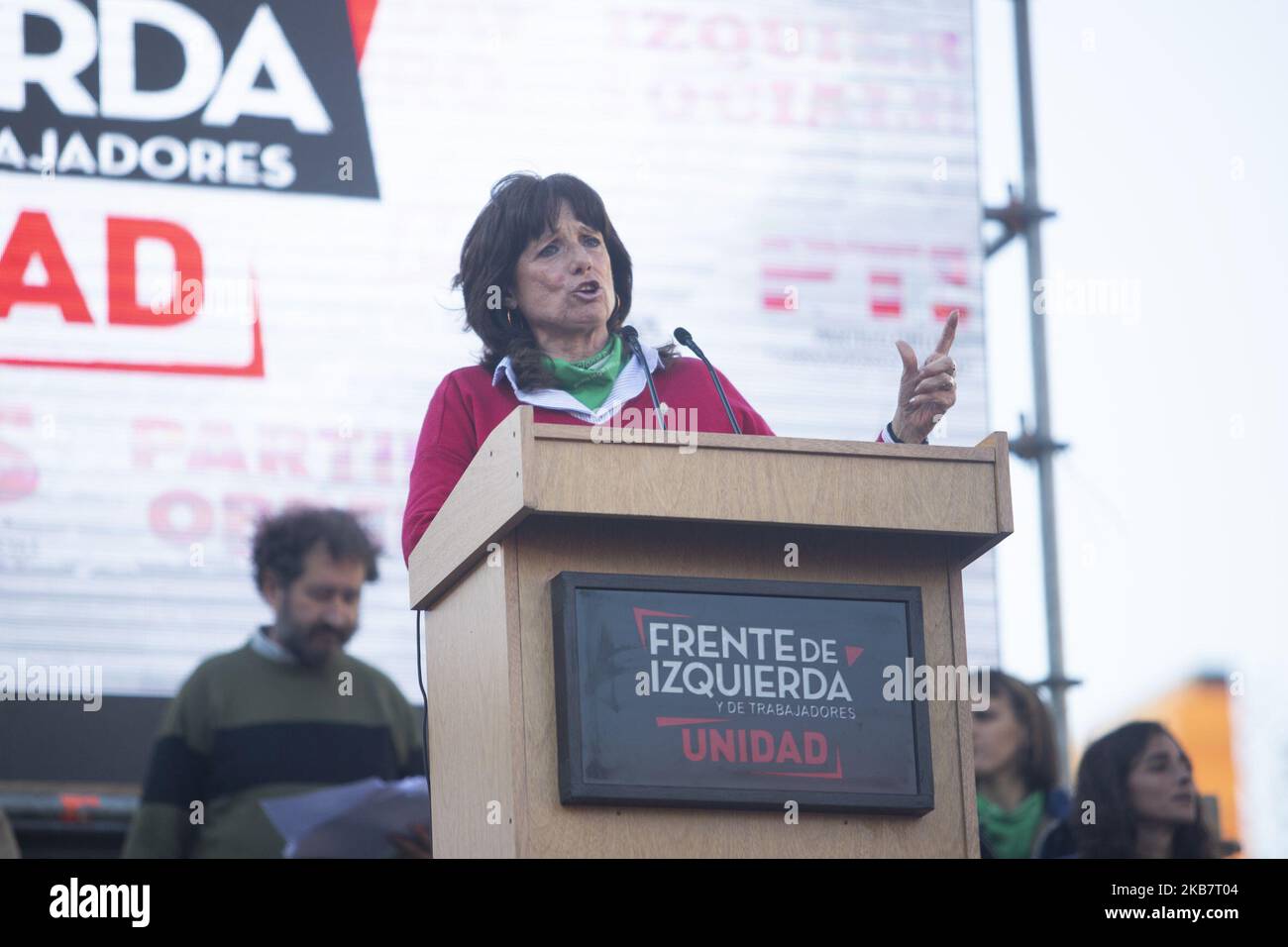 Vilma Ripoll speaks at the campaign act towards the presidential elections of the Frente de Izquierda Unidad, one of the political forces competing in the 2019 Argentine presidential elections, on October 5, 2019 in Buenos Aires, Argentina. (Photo by Matias Baglietto/NurPhoto) Stock Photo
