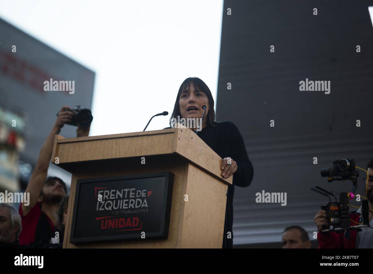 Romina del Pla speaks at a campaign act towards the presidential elections of the Frente de Izquierda Unidad, one of the political forces competing in the 2019 Argentine presidential elections, on October 5, 2019 in Buenos Aires, Argentina. (Photo by Matias Baglietto/NurPhoto) Stock Photo