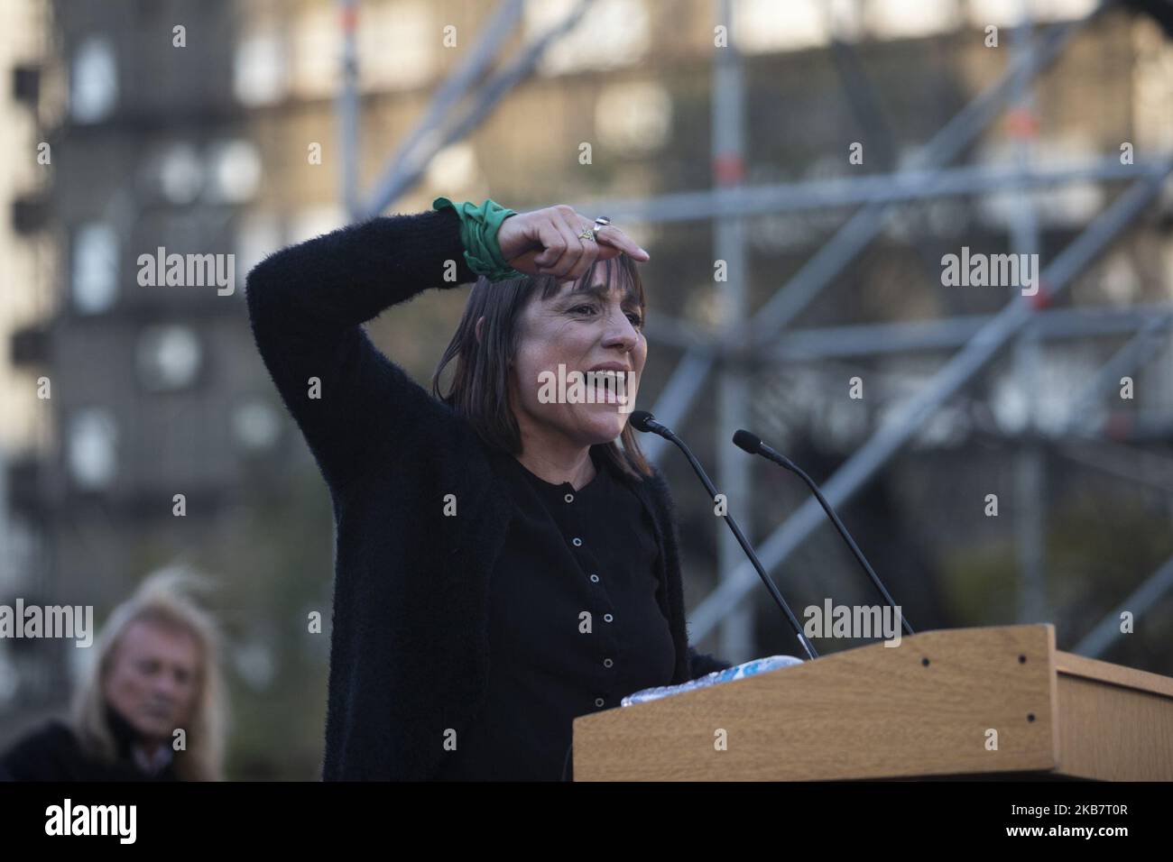 Romina del Pla speaks at a campaign act towards the presidential elections of the Frente de Izquierda Unidad, one of the political forces competing in the 2019 Argentine presidential elections, on October 5, 2019 in Buenos Aires, Argentina. (Photo by Matias Baglietto/NurPhoto) Stock Photo